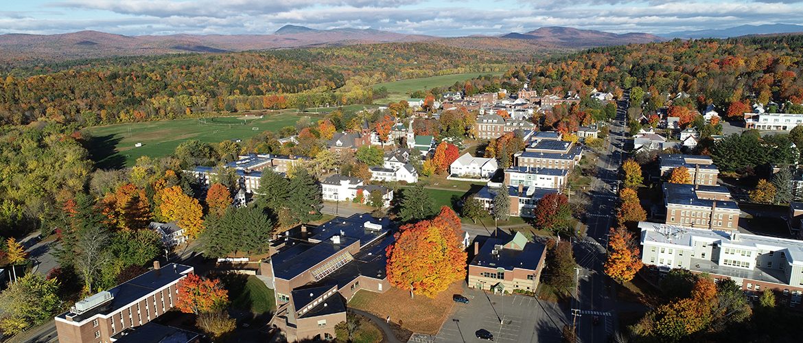 Aerial image of the University campus and mountains in the background