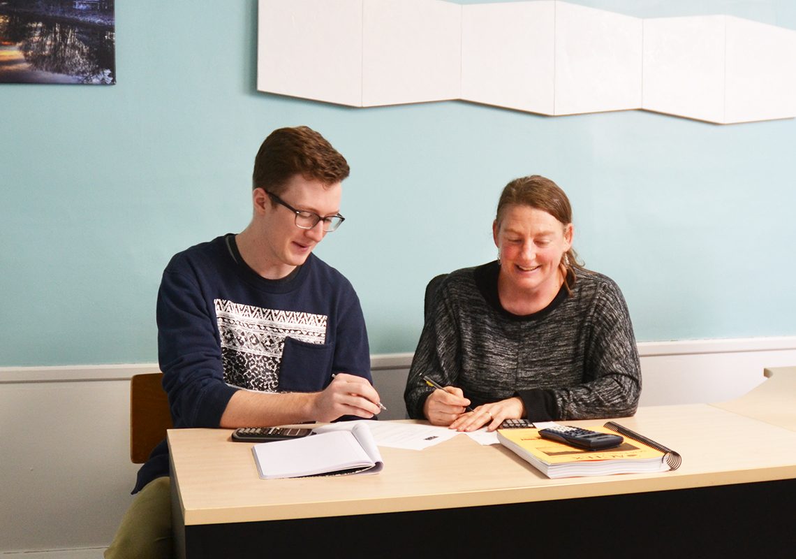 Daniel Mickiewicz, (left) UMF Actuarial Science student says, “Professor Koban (right) is a wonderful advocate for students. She’s our number one resource.”
