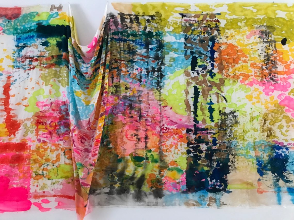 Detail from “Seismic Dreams” (velvet, silk paint)