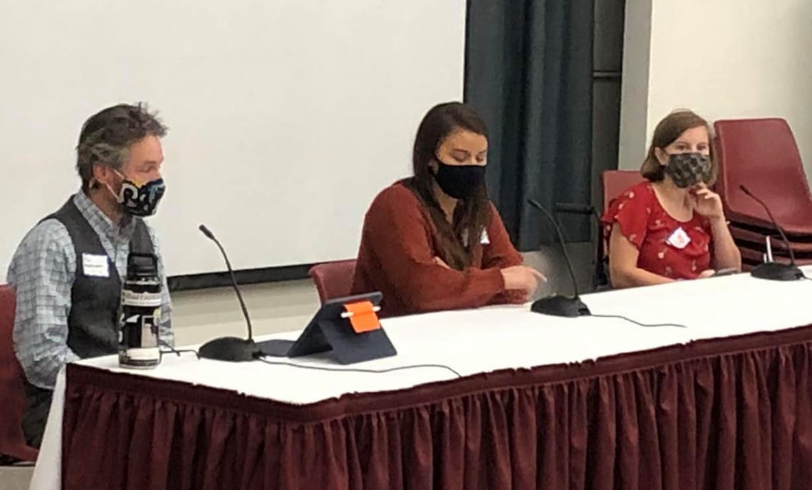 (Left to right) Paul Meinersmann, Technology & Makerspace director at St. George Municipal School Uni;, Hailey Howard, vocational rehabilitation counselor II at the Maine Division of Vocational Rehabilitation; and Lily Bailey, UMF NSF Consortium member and local student