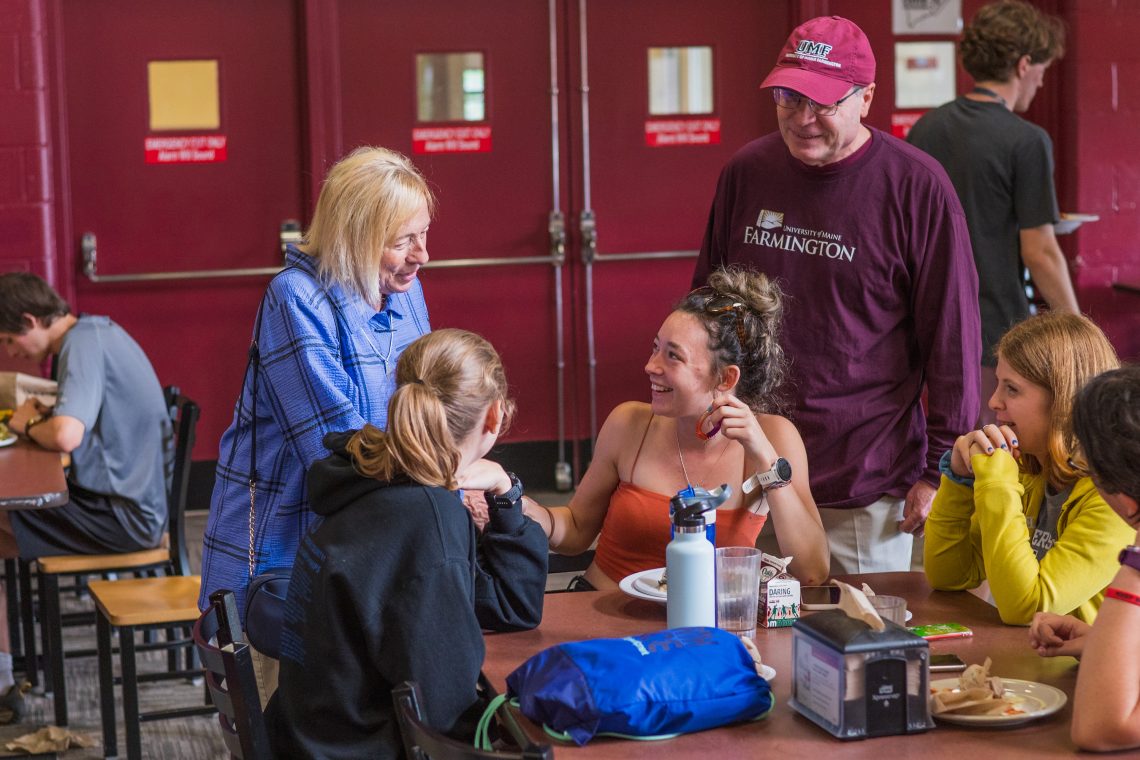 Governor Janet Mills and UMF Interim President Joseph McDonnell meet with students on move-in weekend.